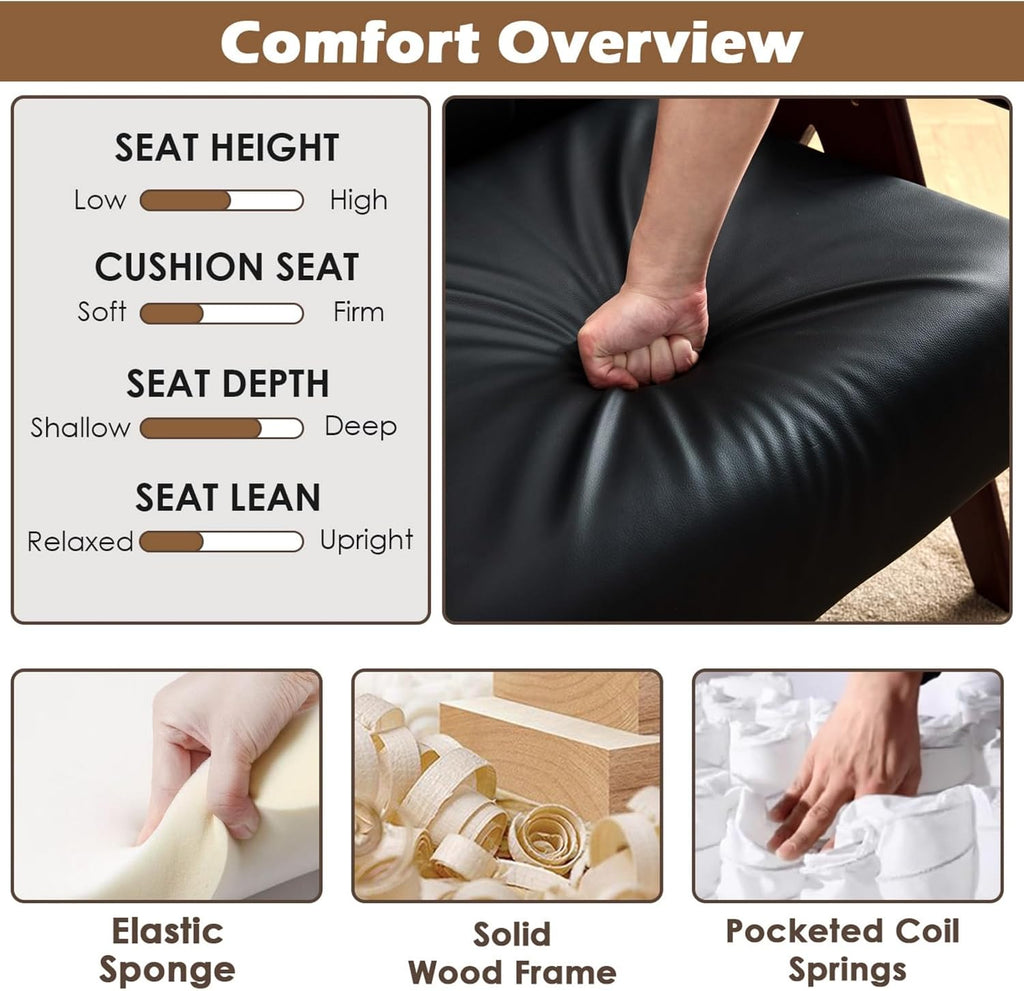 Faux Leather Accent Chairs, Wooden Arm Chairs (Black) - Set of 2