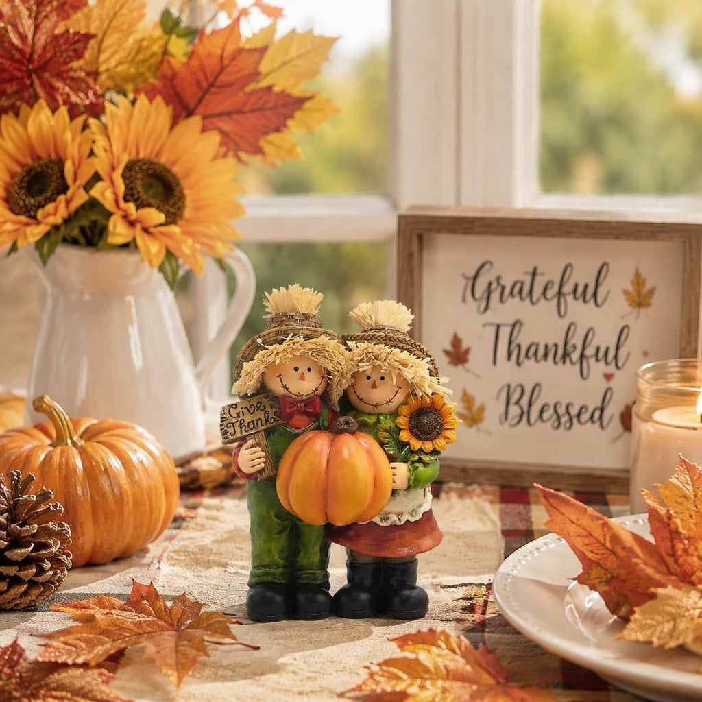 Fall Thanksgiving Scarecrow Couple Table Decorations