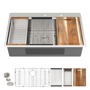 36"x22" Drop In Ledge Workstation Kitchen Sink