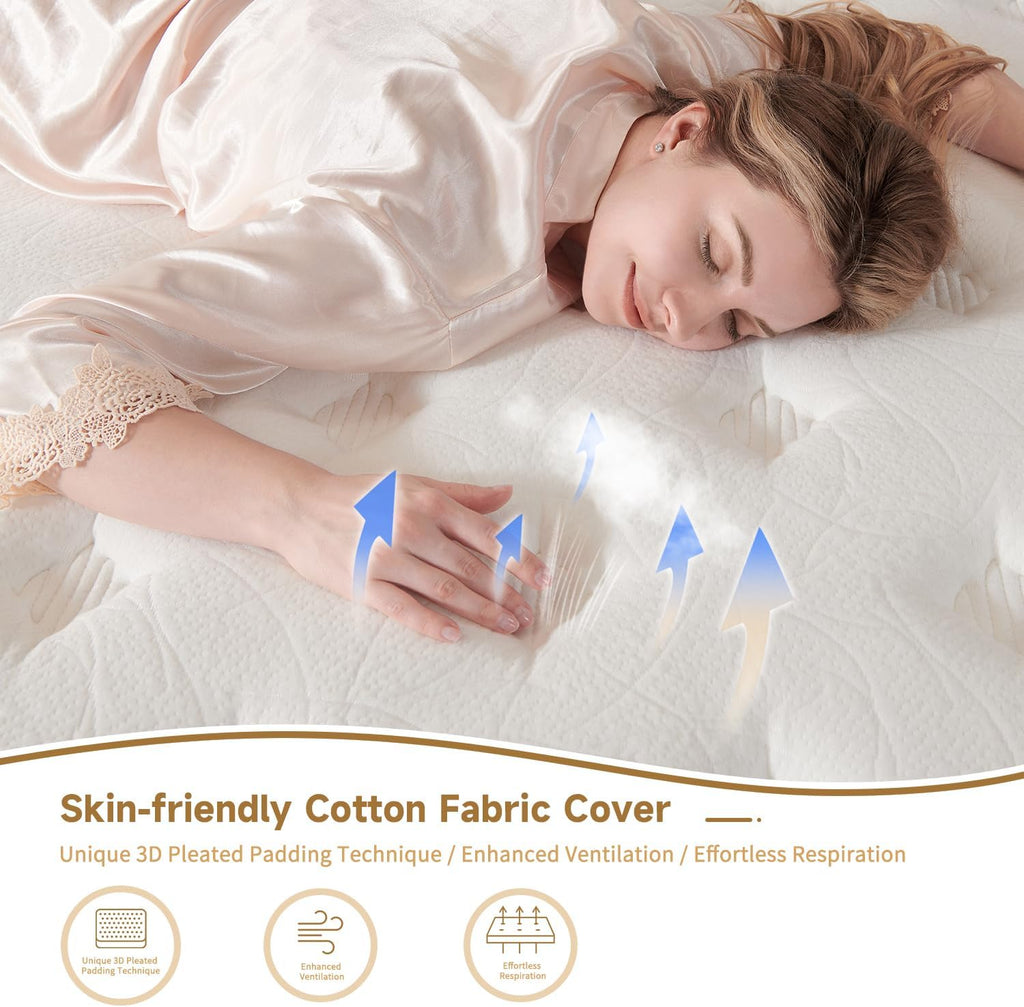 King Size Mattress 14 Inch, Hybrid Mattresses in a Box, Medium Firm Individual Pocket Springs Fiberglass Free