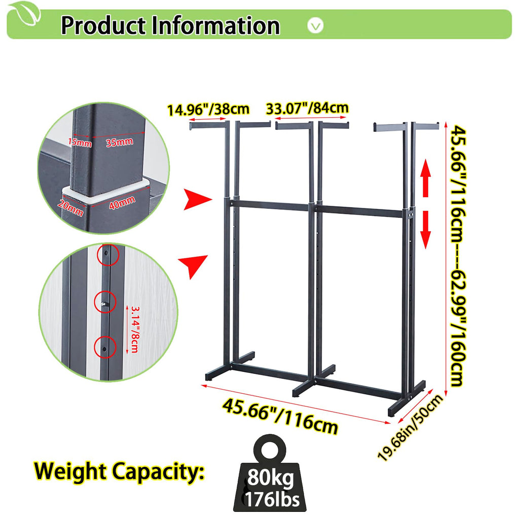 Floor Standing Metal Garment Rack - Heavy Retail Display Racks With Wheels, 6 Arms Clothing Rack, Square Tubing