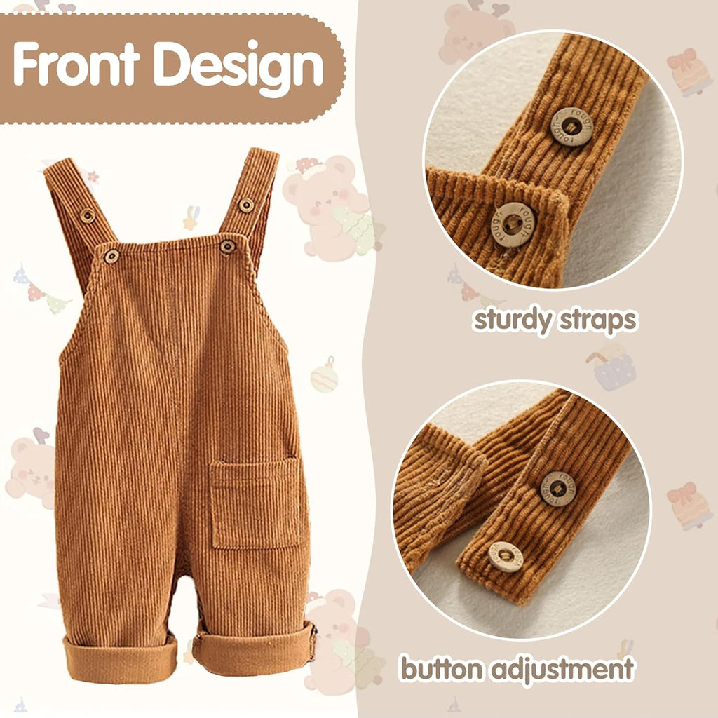 Toddler Boy Girl Soft Corduroy Suspender Pants Kids Overalls Loose Retro Adjustable button overalls