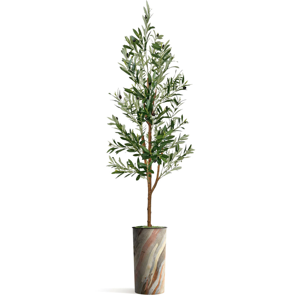 Artificial Tree in Modern Contemporary Planter, Fake Olive Silk Tree for Indoor and Outdoor Home Decoration - 68"