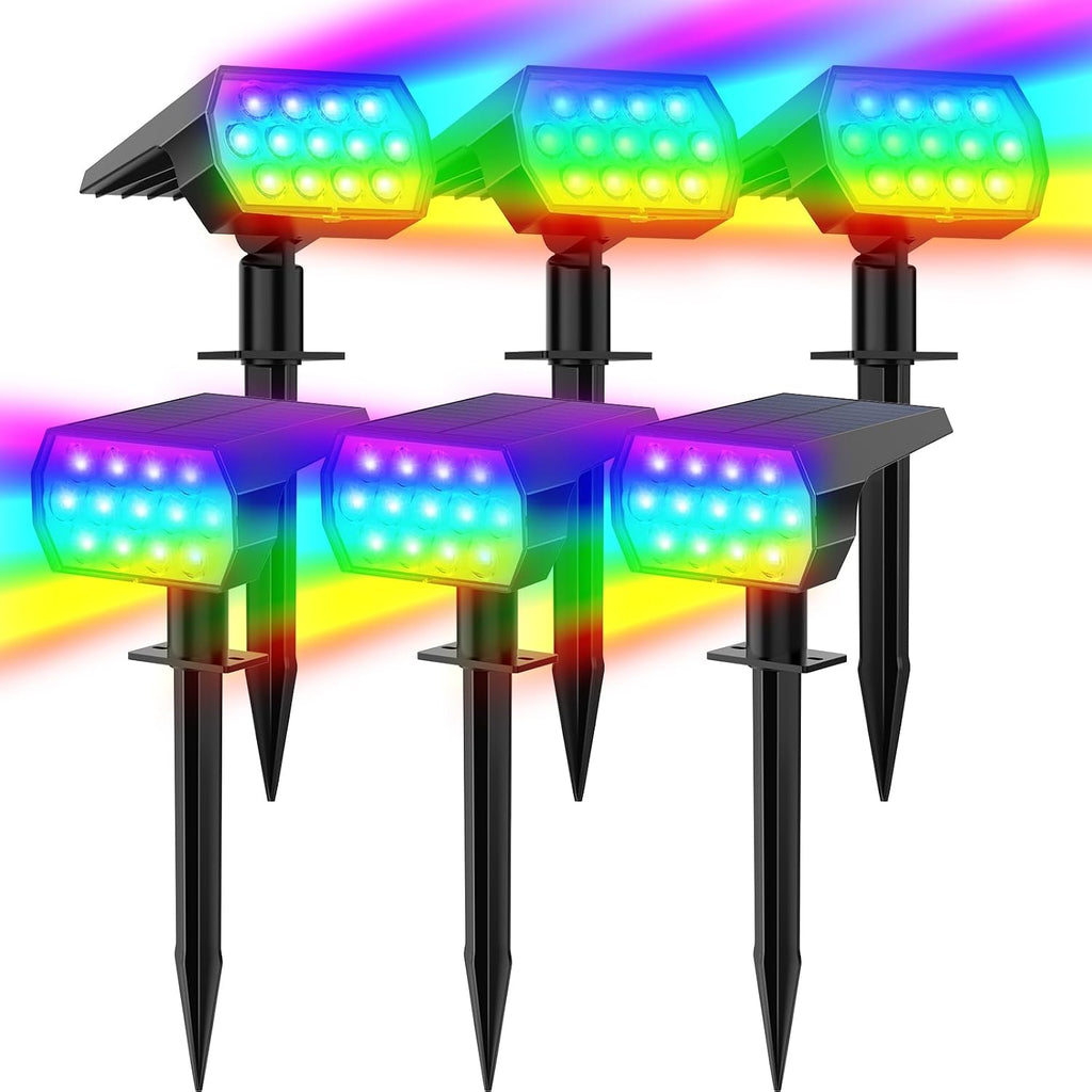 Color Changing Solar Lights Outdoor, IP68 Waterproof, RGB, 6 Pack | 7 Lighting Modes, Multicolor Solar Halloween