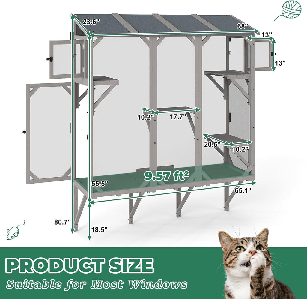 Large Window Catio Cat Window Box, Expandable Cat Catio for Indoor Cats, Outdoor Enclosure with 4 Platforms, 3 Doors