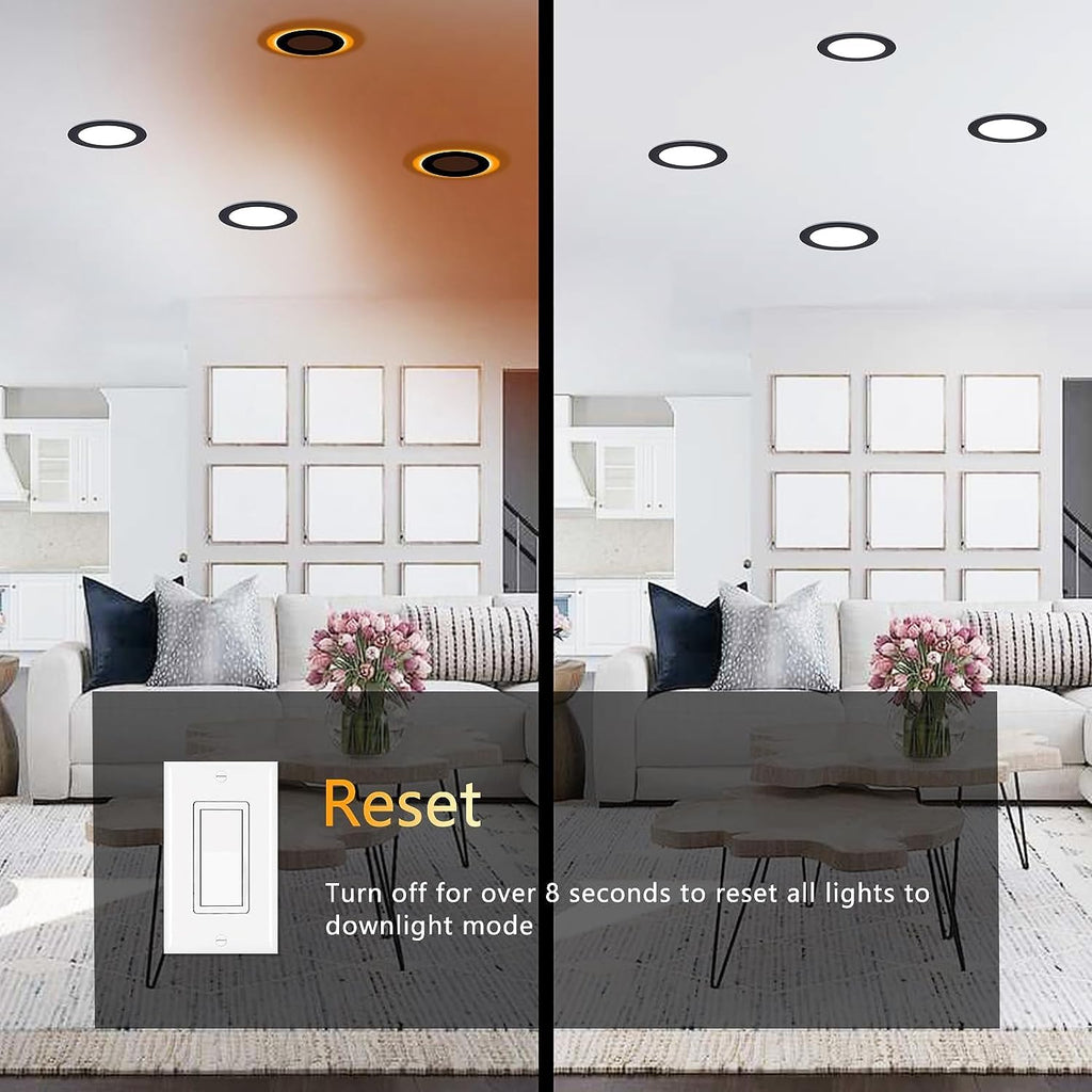 6 Inch Black Recessed Lights with Night Light, 16 Pack