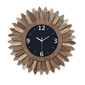 16 Inch Wall Clocks, Rustic Wood Boho Sunburst Decorative Wall Clock Battery Operated Silent Non Ticking Farmhouse