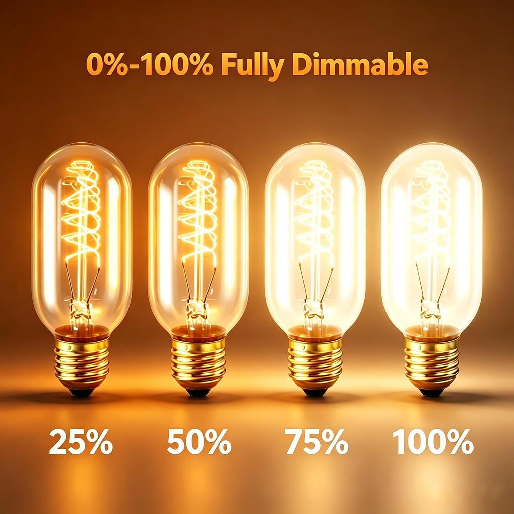 Edison Bulbs,Vingtage Filament Light Bulb,T45 2700K Warm Light 40 Watt,110V-130V E26/E27 Base Dimmable Decorative