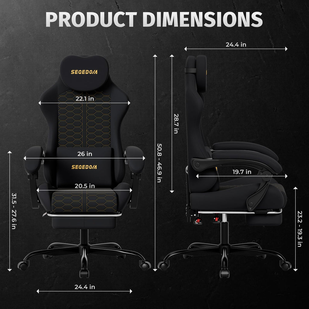 Honeycomb Embossed Gaming Chair with Footrest & Massage Lumbar Support, Adjustable Ergonomic Office Chair for Adults