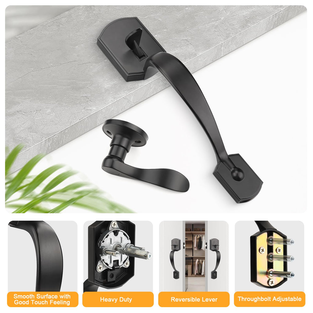 Black Lower Half Front Entry Handleset, Heavy Duty Entry Door Handle with Interior Reversible Handed Lever, Lock Grip