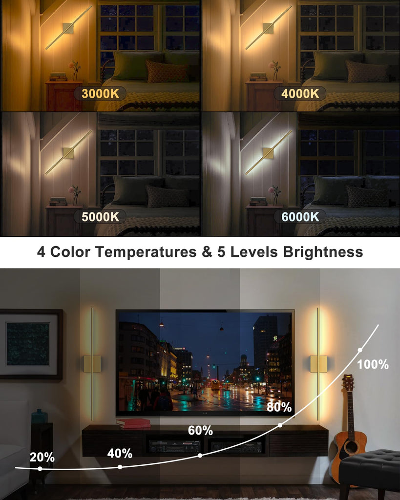 Battery Powered Wall Sconce Set of Two: Gold Wireless Rechargeable Wall Lights with Touch and Remote Control