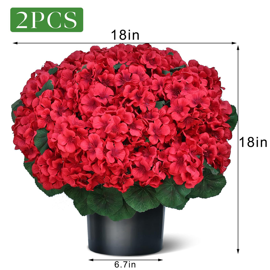 2 Sets Artificial Geraniums Topiary Ball Trees for Front Porch Decor(Red)