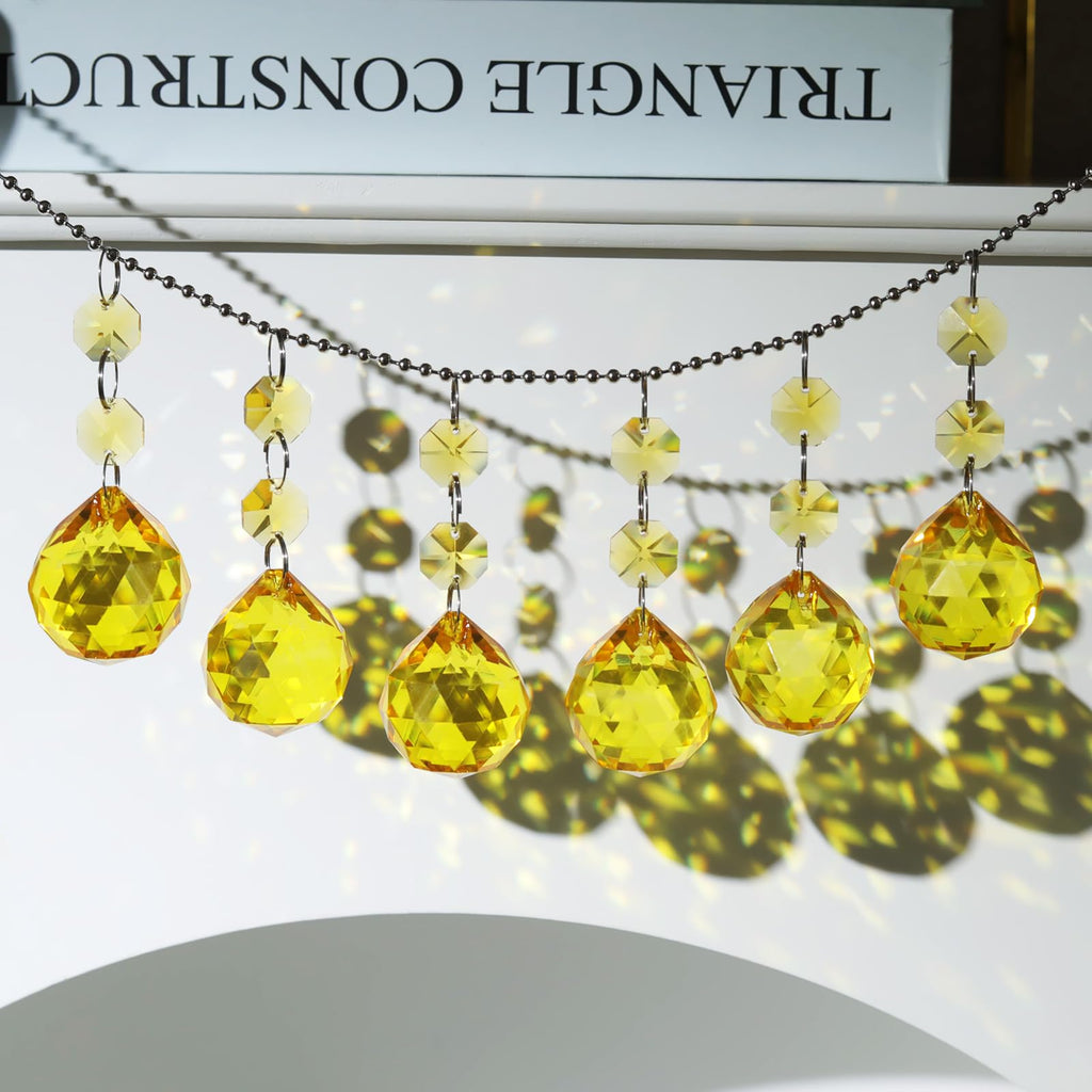 Pack of 10 Yellow Crystal Ball Prism 30mm Suncatcher Chandelier Prisms Part Decor Rainbow Maker