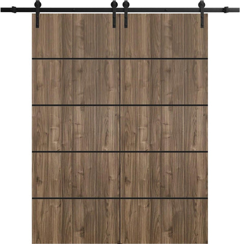 Sliding Double Barn Doors with Hardware | Planum 0015 Walnut | 13FT Rail Hangers Sturdy Set | Modern