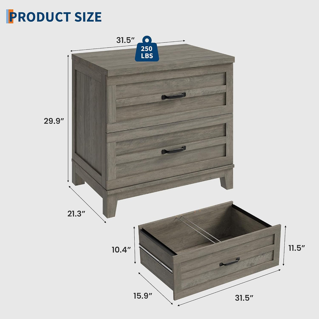 2 Drawer Farmhouse Lateral File Cabinet , Deep Filing Drawers Fit Legal Letter & A4 Hanging Files, Wide Storage