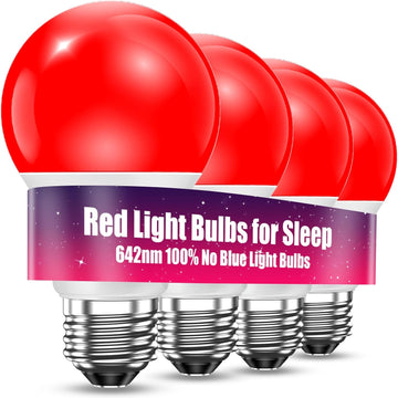 Red LED Light Bulbs for Sleep Dimmable, 60W Eq Bedroom Lamp, 4 Pack