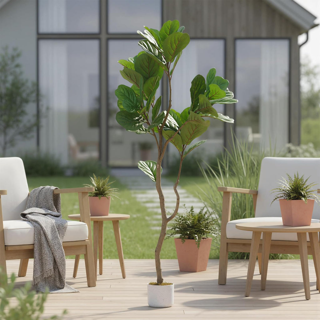 5FT Artificial Fiddle Leaf Fig Tree in Pot, Evergreen Floor Plants Decor, Large Potted Fake Fig Trees Tall Fake Plant