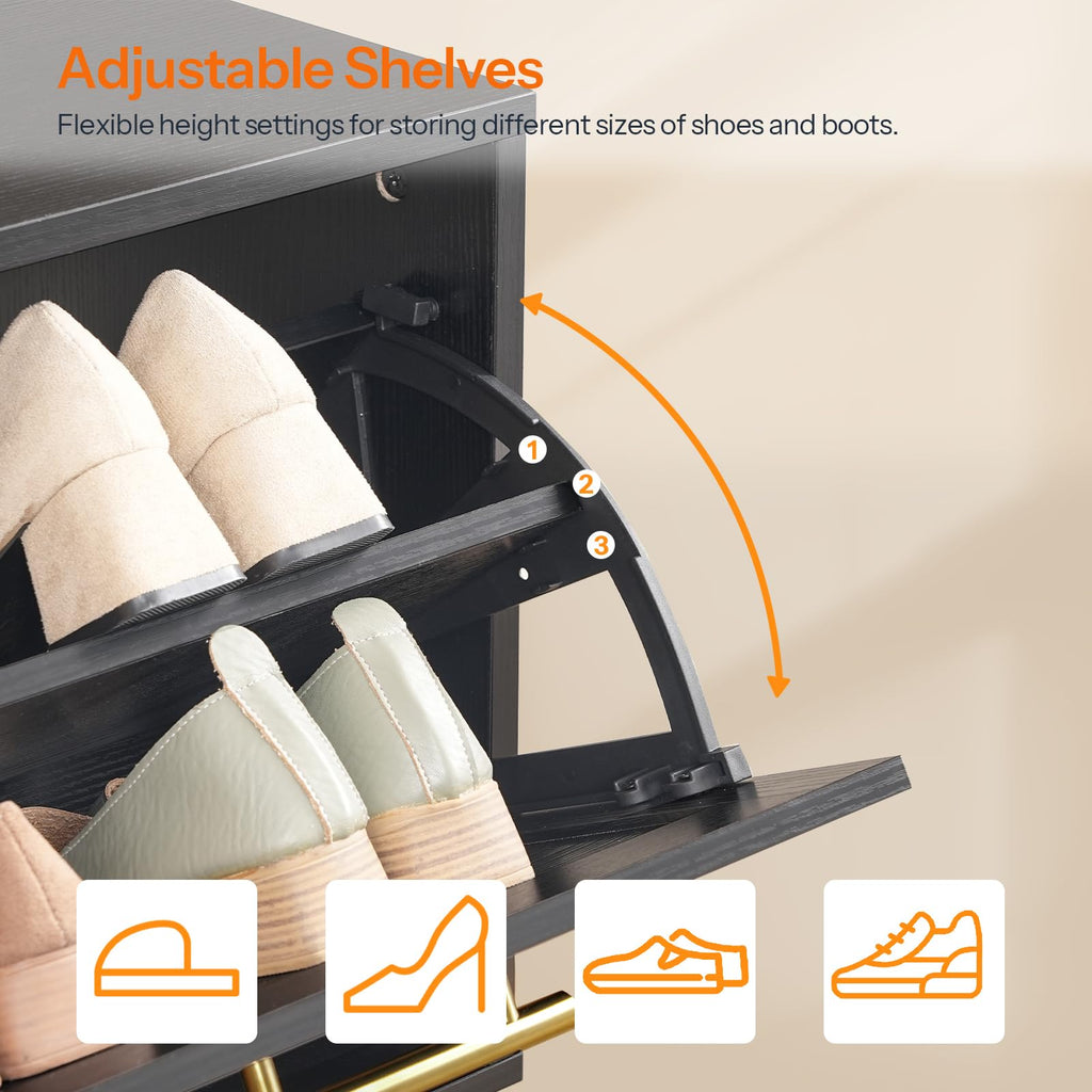 Rattan Shoe Storage Bench with Double Flip Drawers