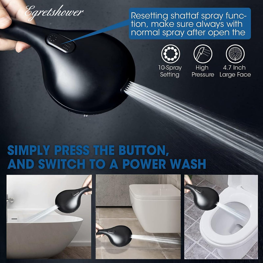 Shower Head with Handheld,High Pressure, 10 Spray Modes, Black