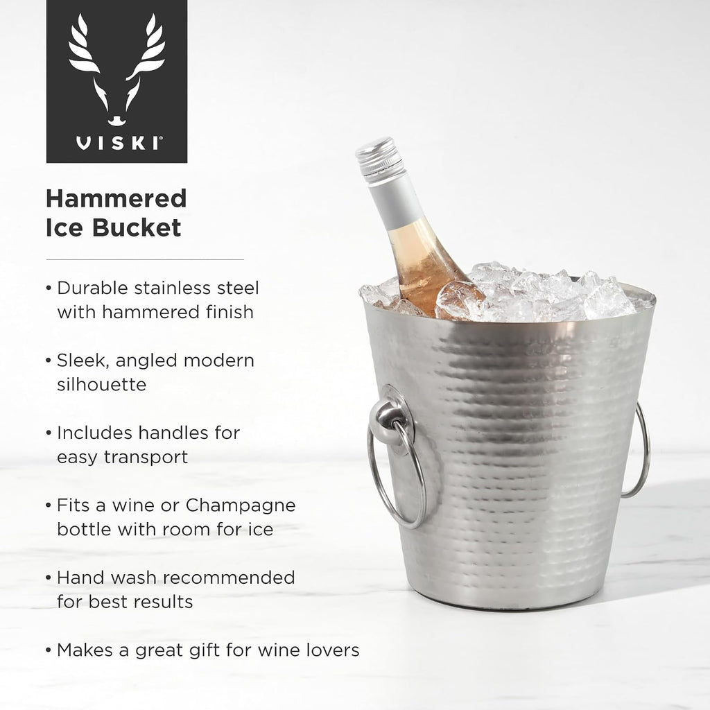 Hammered Metal Ice Bucket, Stainless Steel Beverage Drink Tub With Handles, Champagne, Wine, Beer and Cocktail