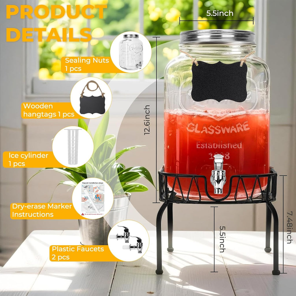 With Stand and Lid, One Pack-2 Gallon with Spigot - for Parties, Wedding