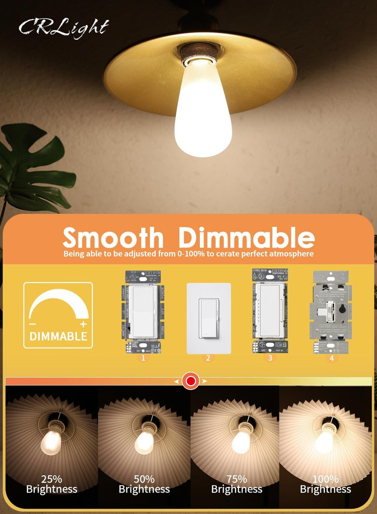 8W ST64 E26 Dimmable LED Edison Bulb 3000K Soft White, 6 Pack