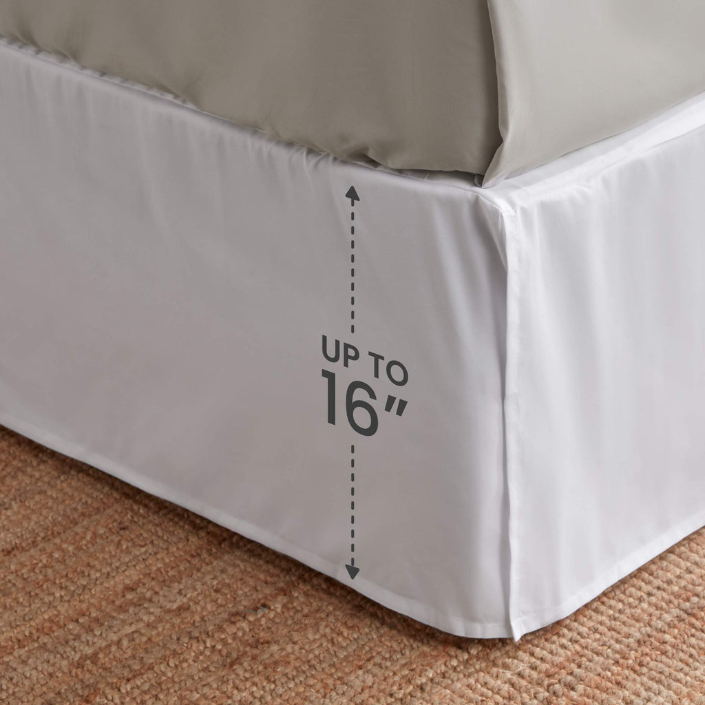 Pleated Bed Skirts, 15 inch Tailored Drop Easy Fit Bedskirt, Anti-Static, Fade Resistant (White)
