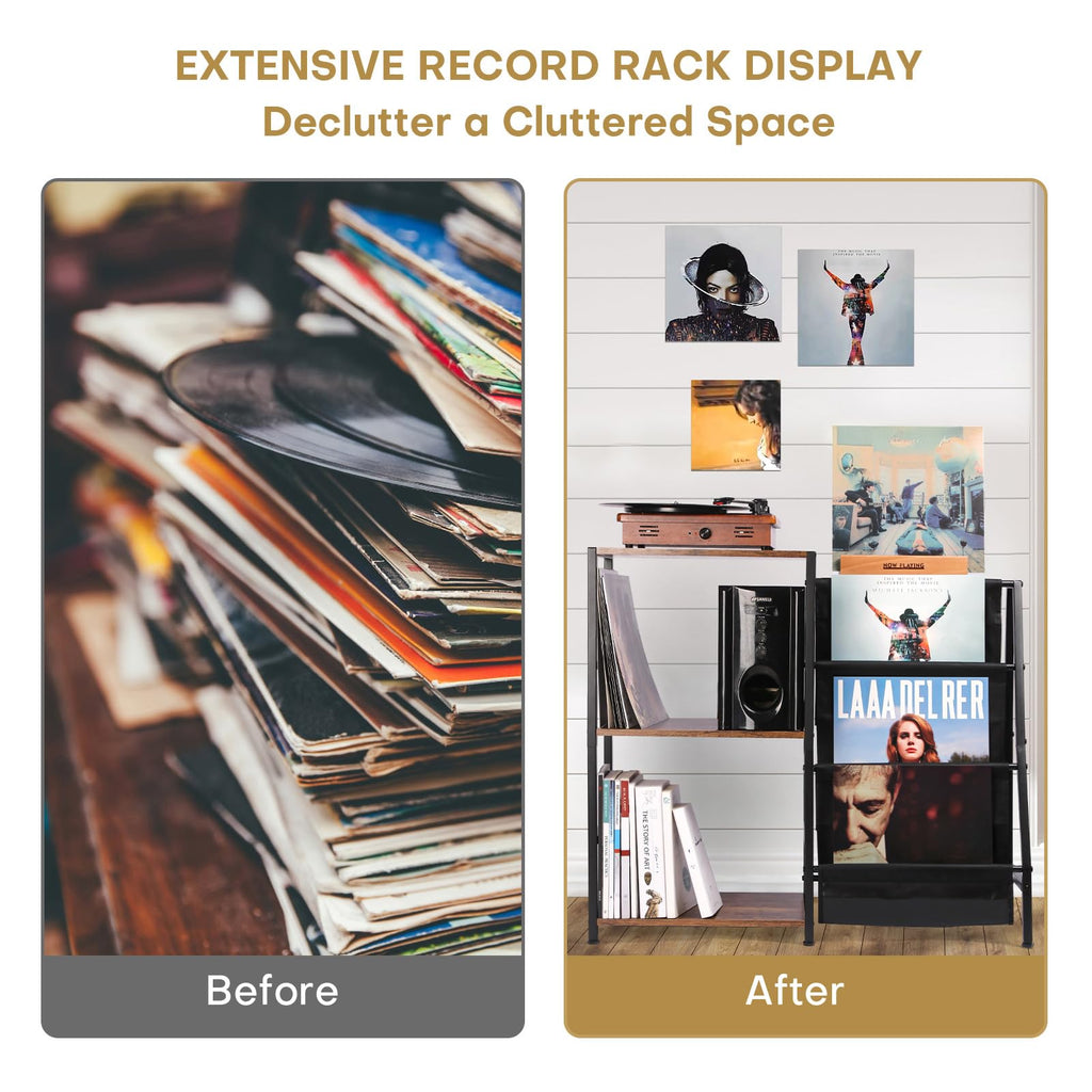Record Player Stand, Vinyl Record Storage with Now Playing Holder
