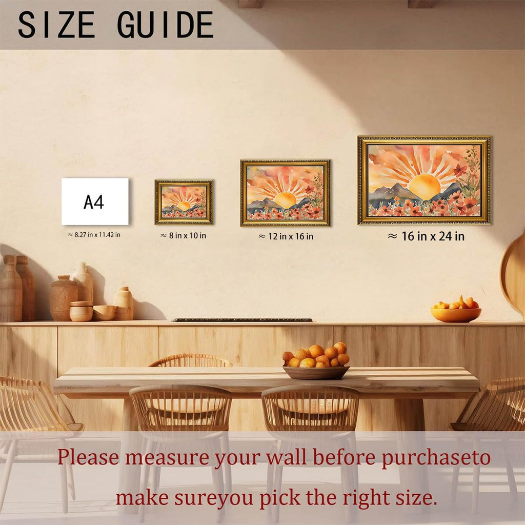 Sunshine Wall Art Sun Picture Wall Decor Sunset Prints Gold Framed Boho Landscape Paintings, Modern Aesthetic Artwork