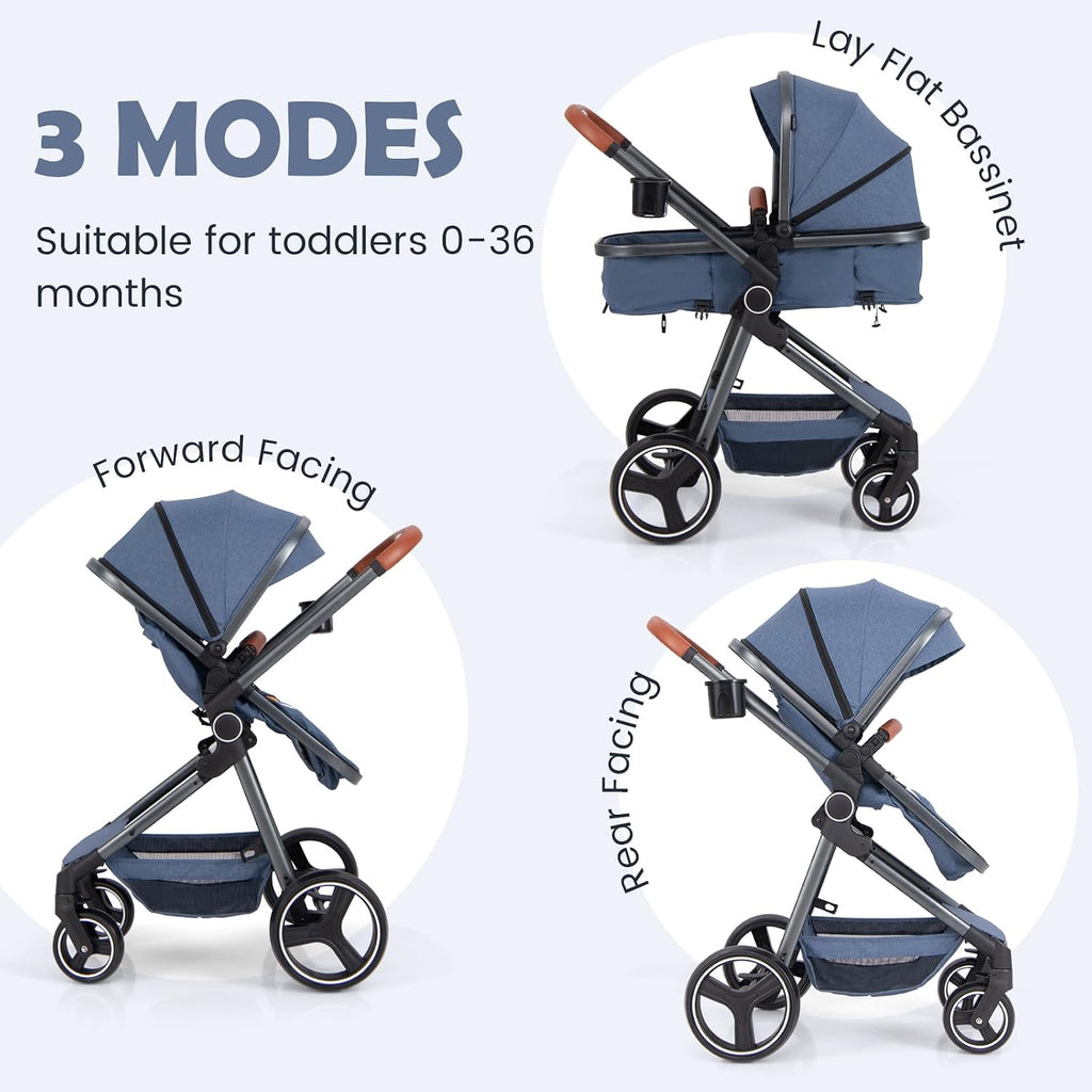 2 in 1 Baby Stroller, Foldable High Landscape Shock Absorption with Reversible Seat, Newborn Convertible Stroller