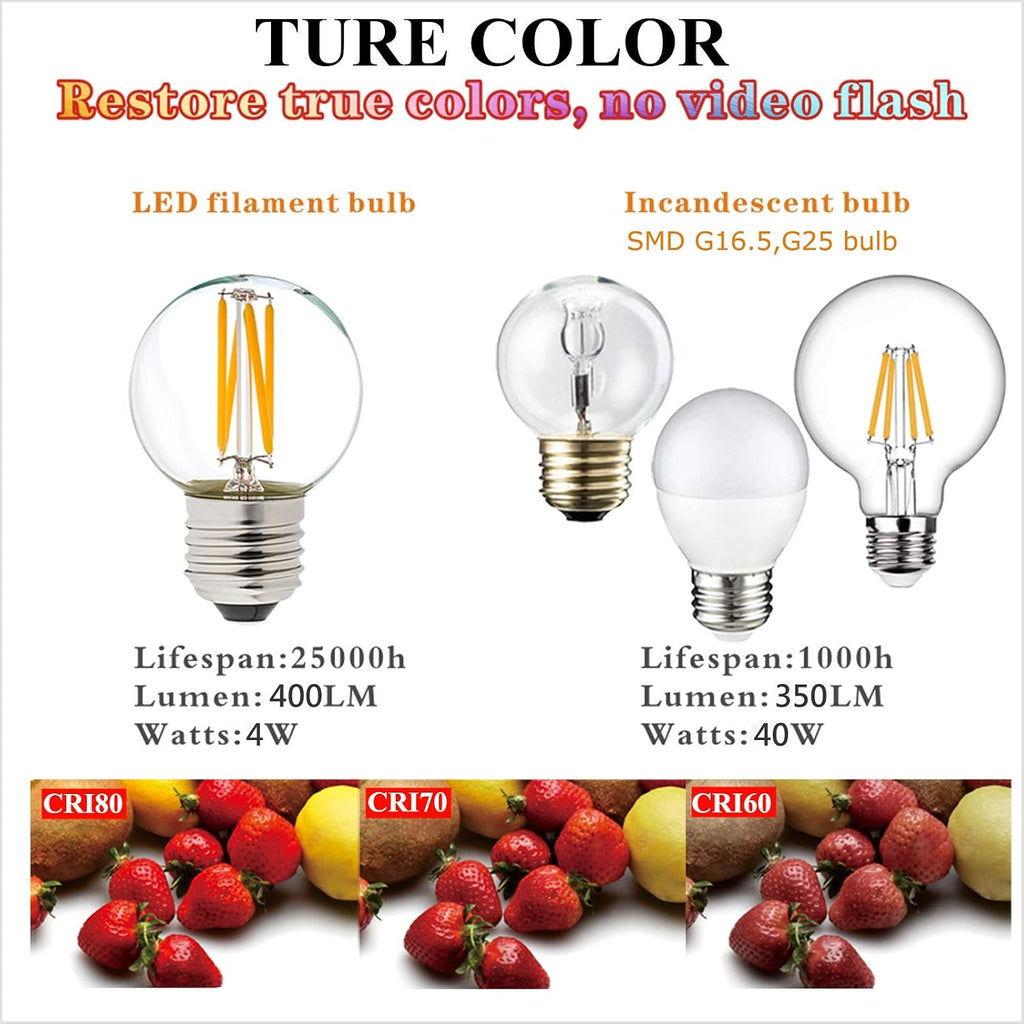 Dimmable G16.5 E26 Bulb,4w=40 watt Light Bulbs,Warm White 2700K