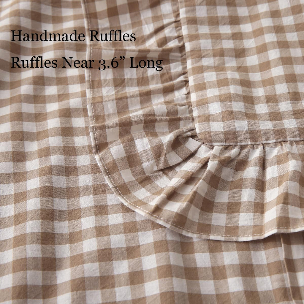 2 Pack Taupe/White Plaid Ruffle Throw Pillow Covers 24"x24"