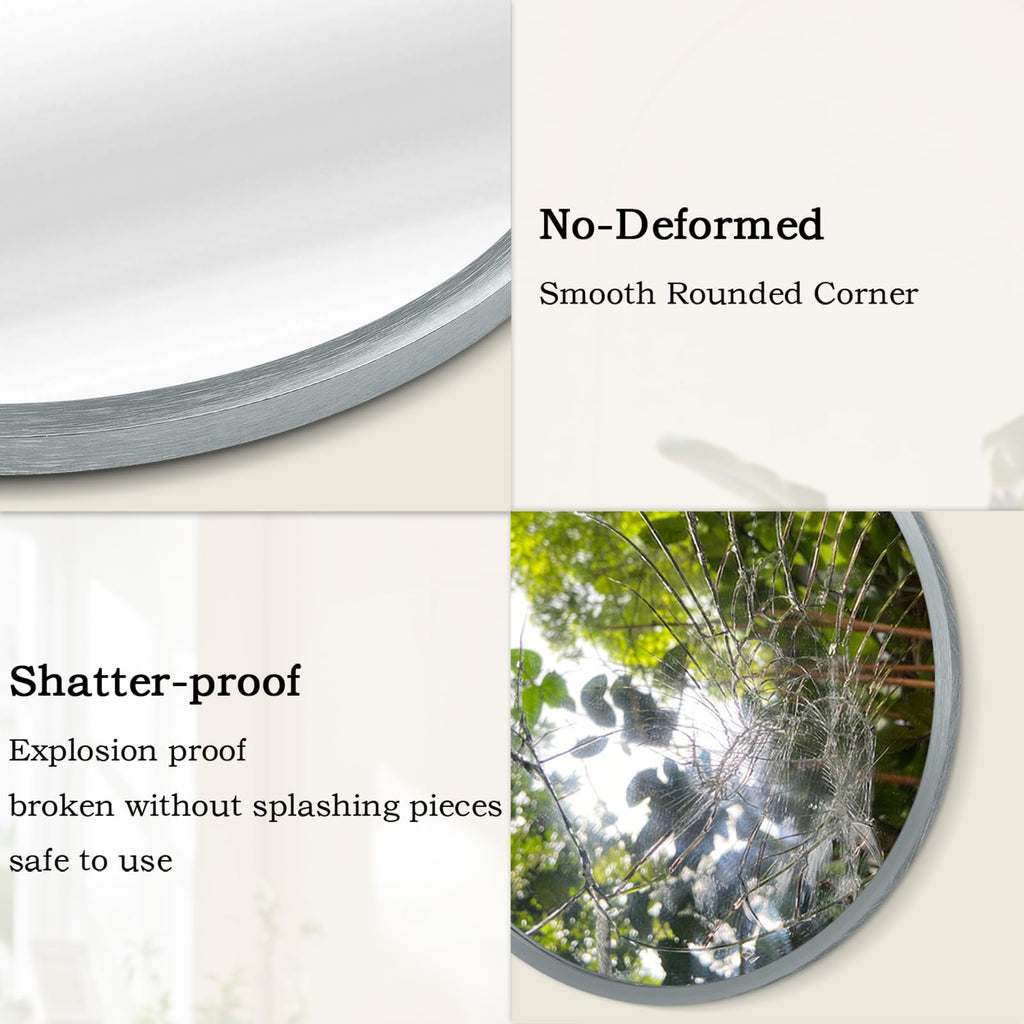 AOAOPQMirror for Wall Metal Framed Round Mirrors Matte 24 inch Deep Grey Large Aluminum Tempered Glass Modern for
