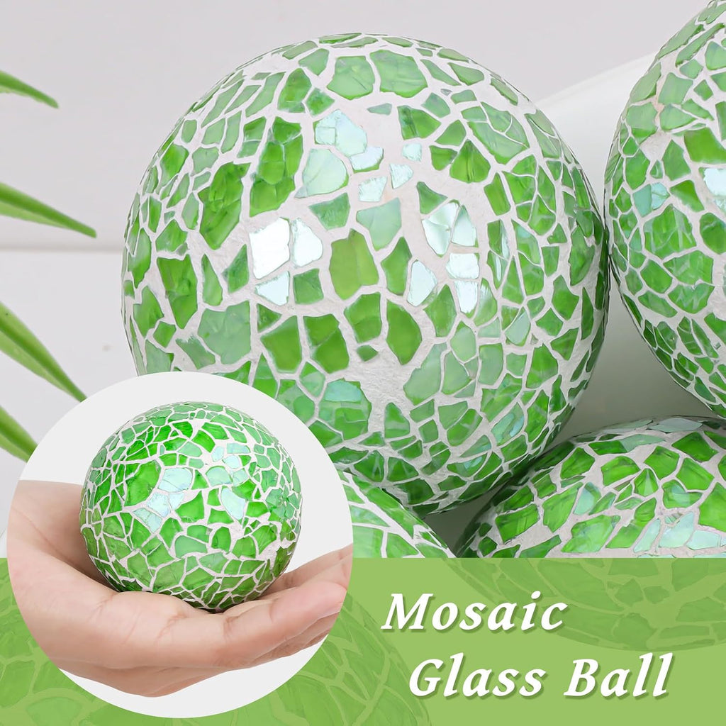 Decorative Balls for Bowls 2.6in Green Mosaic Balls Decor - Set of 3