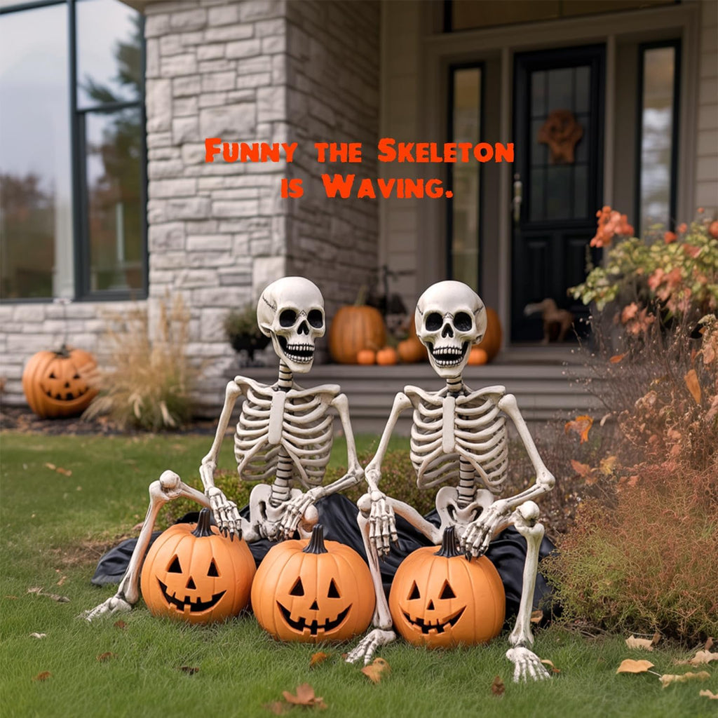 5.4Ft/170cm Posable Halloween Skeleton, Full Body Life Size Skeleton with Movable Joints Outdoor Halloween
