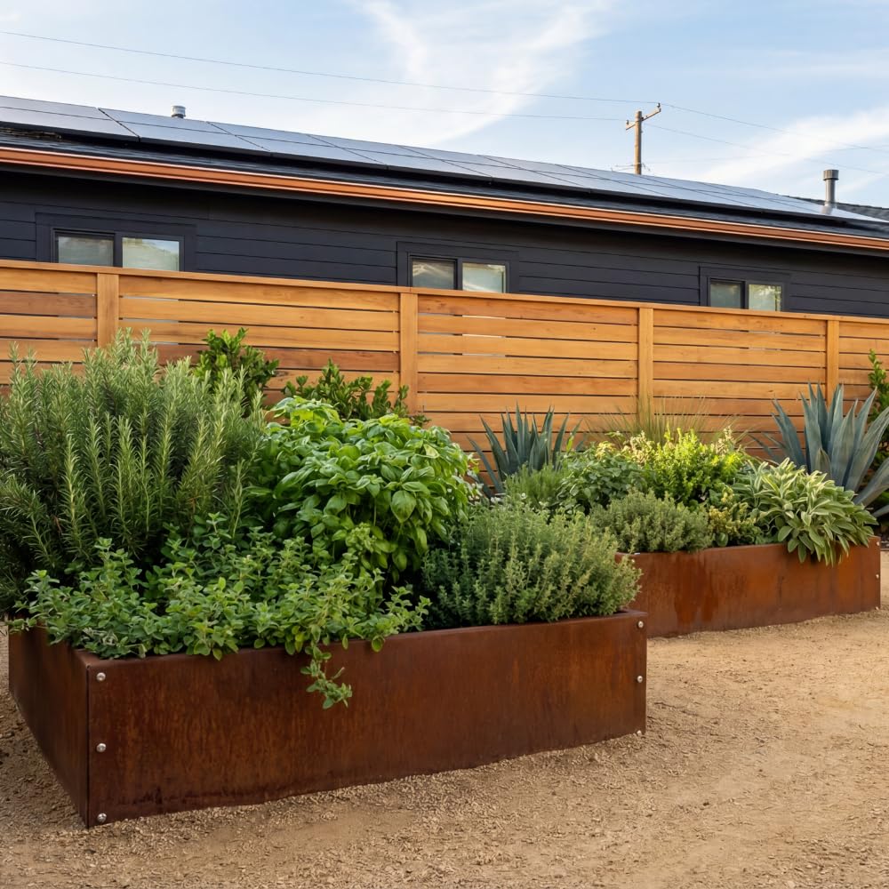 Corten Steel Outdoor Planter Box, Rustic & Modern Farmhouse Design, Large Metal Garden Bed for Commercial &