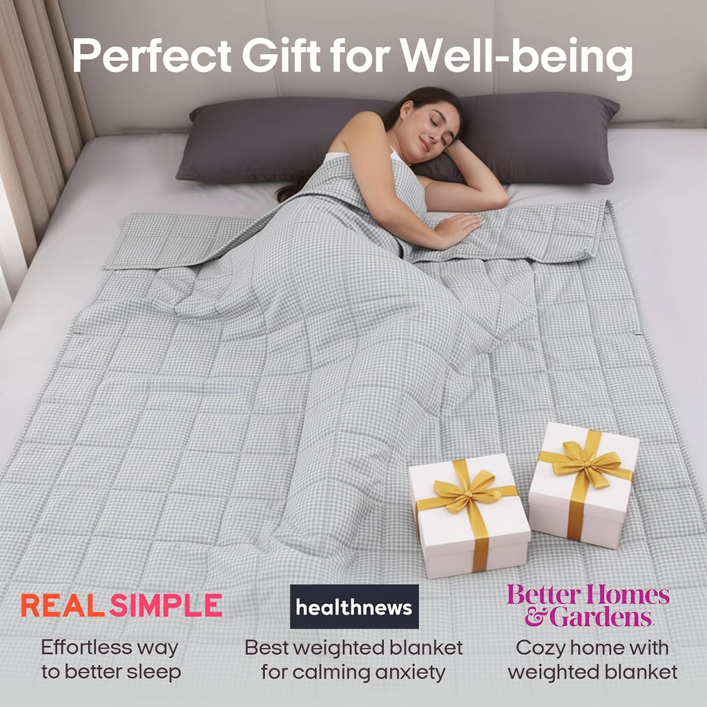 Weighted Blanket (48"x72", 12lbs, Grey and White Checkered) | Twin Size High Breathability Cooling Heavy Blanket