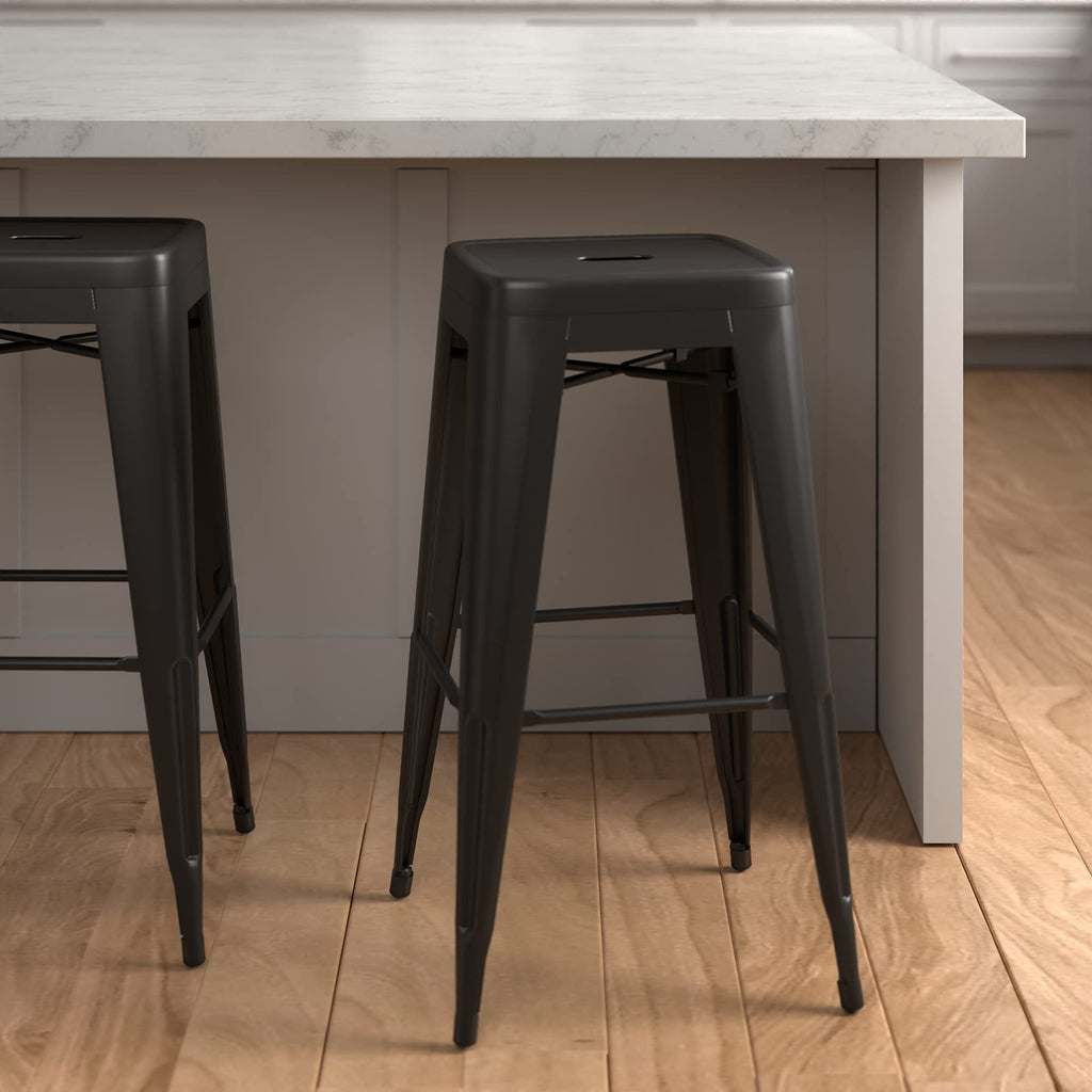 Sturdy Metal Bar Stools, 30-Inch, Black, Set of 4