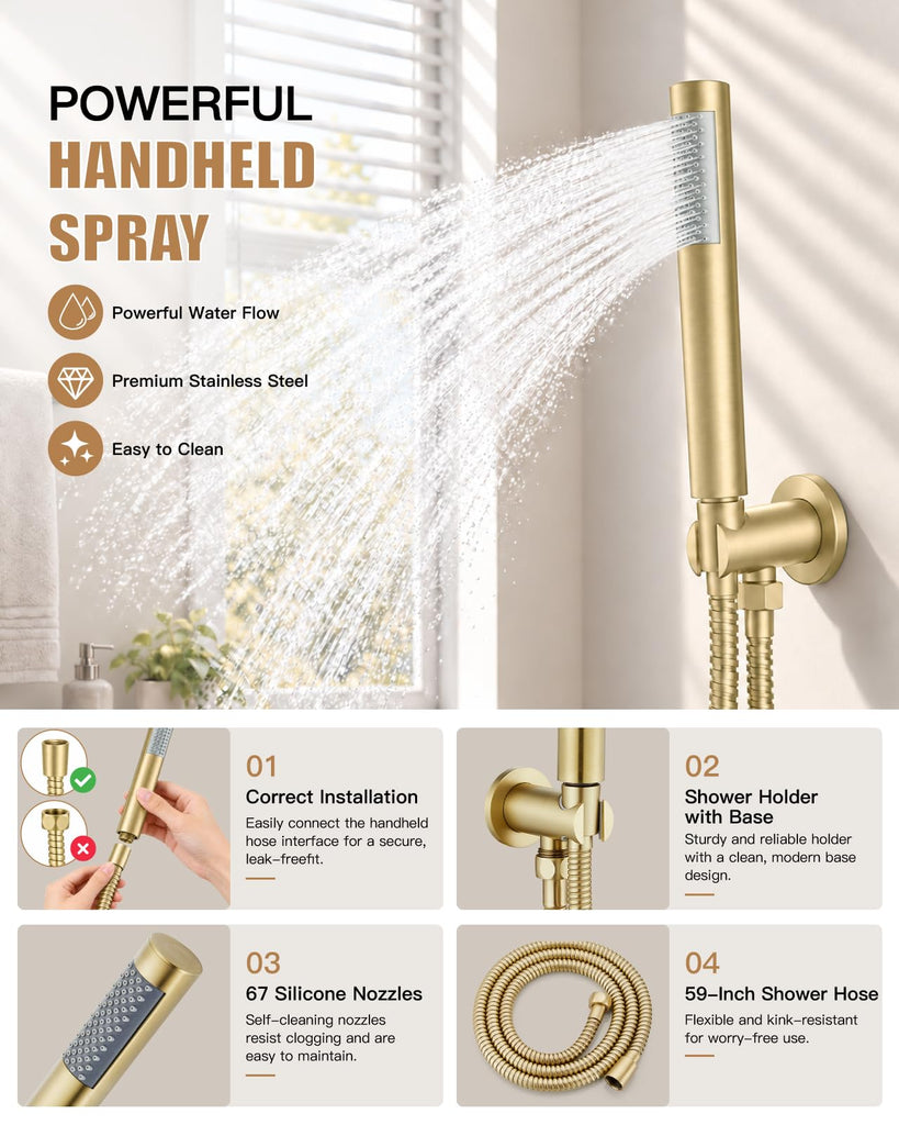 Shower Faucet Set with Rough-in Valve Trim Kit,Brushed Gold