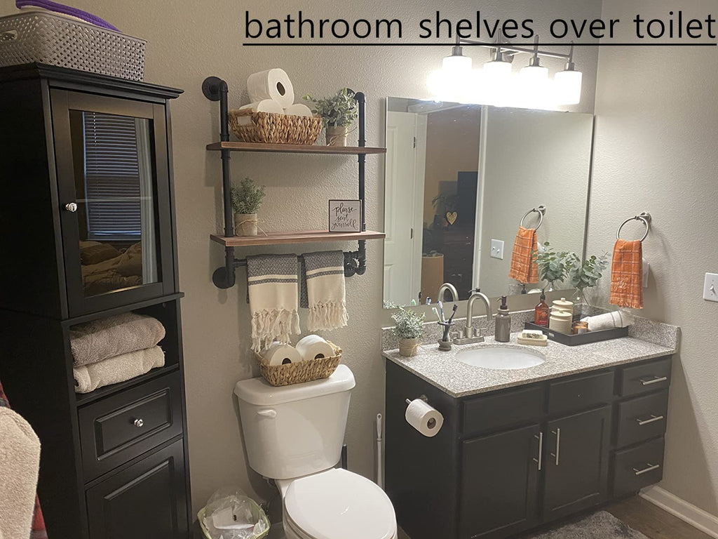 Solid Wood Industrial Pipe Floating Shelves Bathroom Pipe Shelving