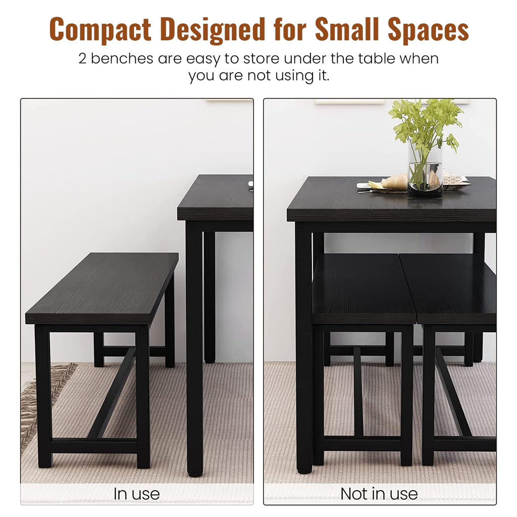 Dining Table Set for 4, Wooden Kitchen Table with 2 Dining Bench