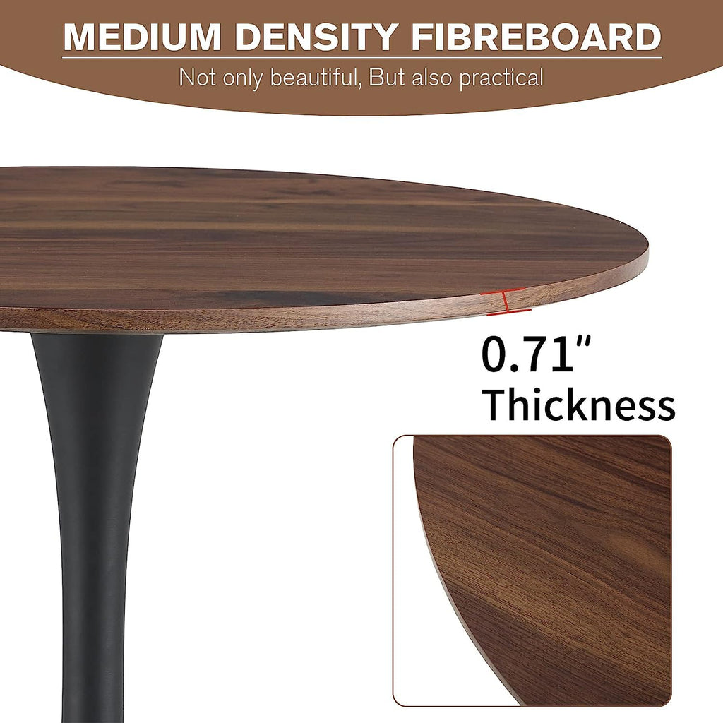 42 Inch Walnut Round Dining Table for 4, Tulip Dining Table with Thickened Tabletop & Sturdy Metal Pedestal, Mid