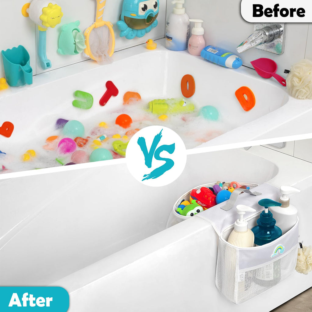 Saddle shape 2 Compartments Bath Toy Organizer, Easy Access for Children, Wide Opening Bath Toy Holder for Drying