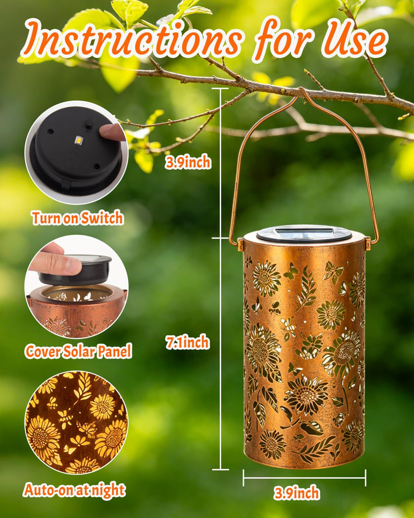 2Pack Sunflower Solar Lanterns Outdoor Waterproof, Birthday Gifts for Women Mom Grandma, Hanging Solar Lights for