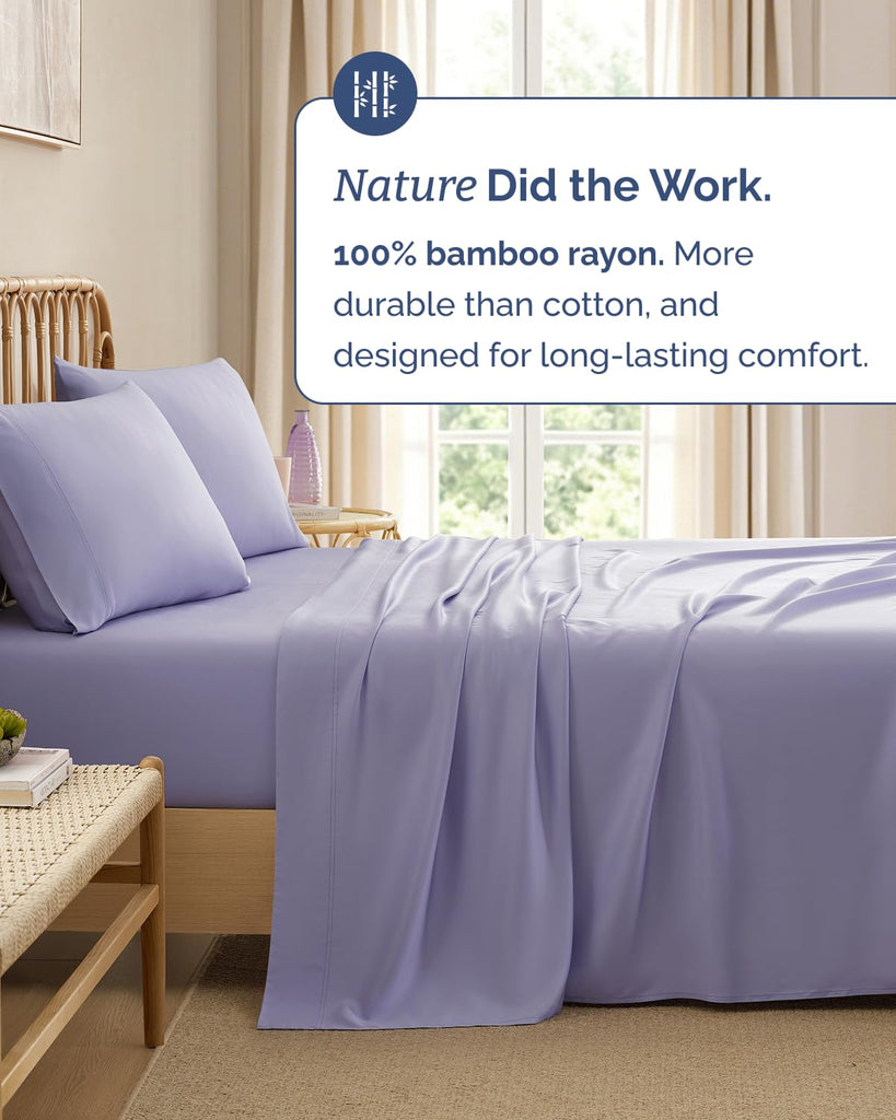 100% Rayon Derived from Bamboo - Bed Sheets Set King Size - Lavender
