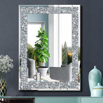 Crystal Crush Diamond Rectangle Silver Mirror for Wall Decoration 20x28inch Wall Hang Frameless Mirror Glass Diamond