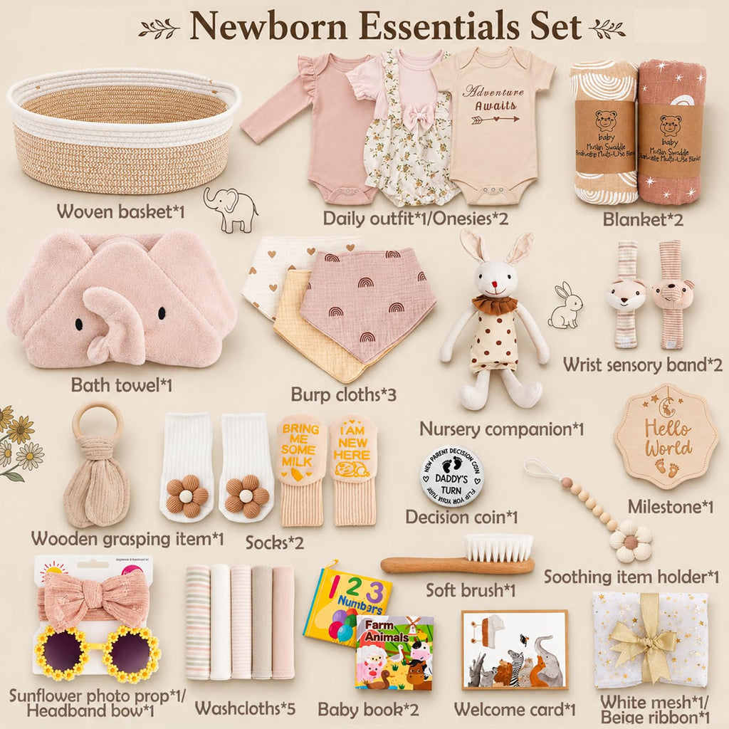 Ultimate Baby Girl Gift Basket, Aesthetic Boho Chic Newborn Essentials, Premium All-in-One Baby Shower Gifts