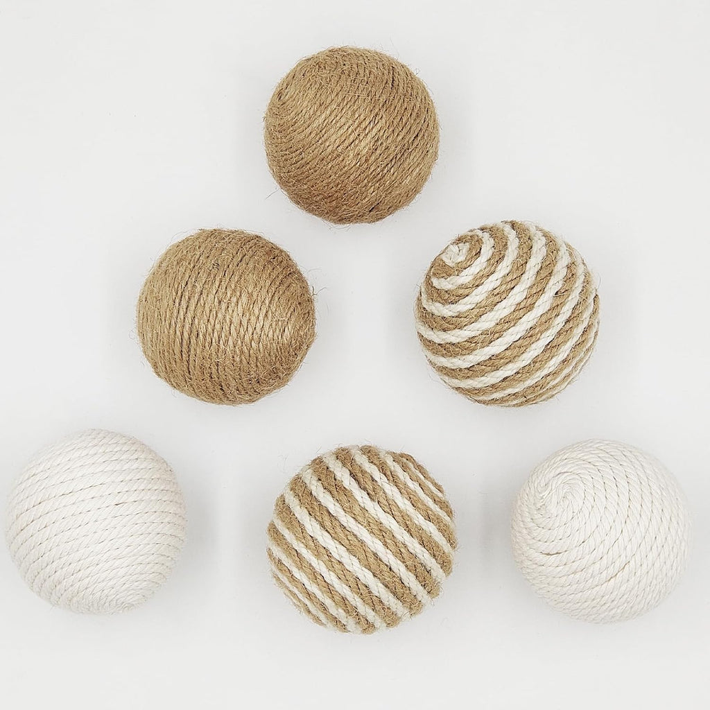 Decorative Balls for Bowls, Decorative Ball Set of 2.5inch Natural Handmade Jute & Cotton Orbs Balls - Set of 6