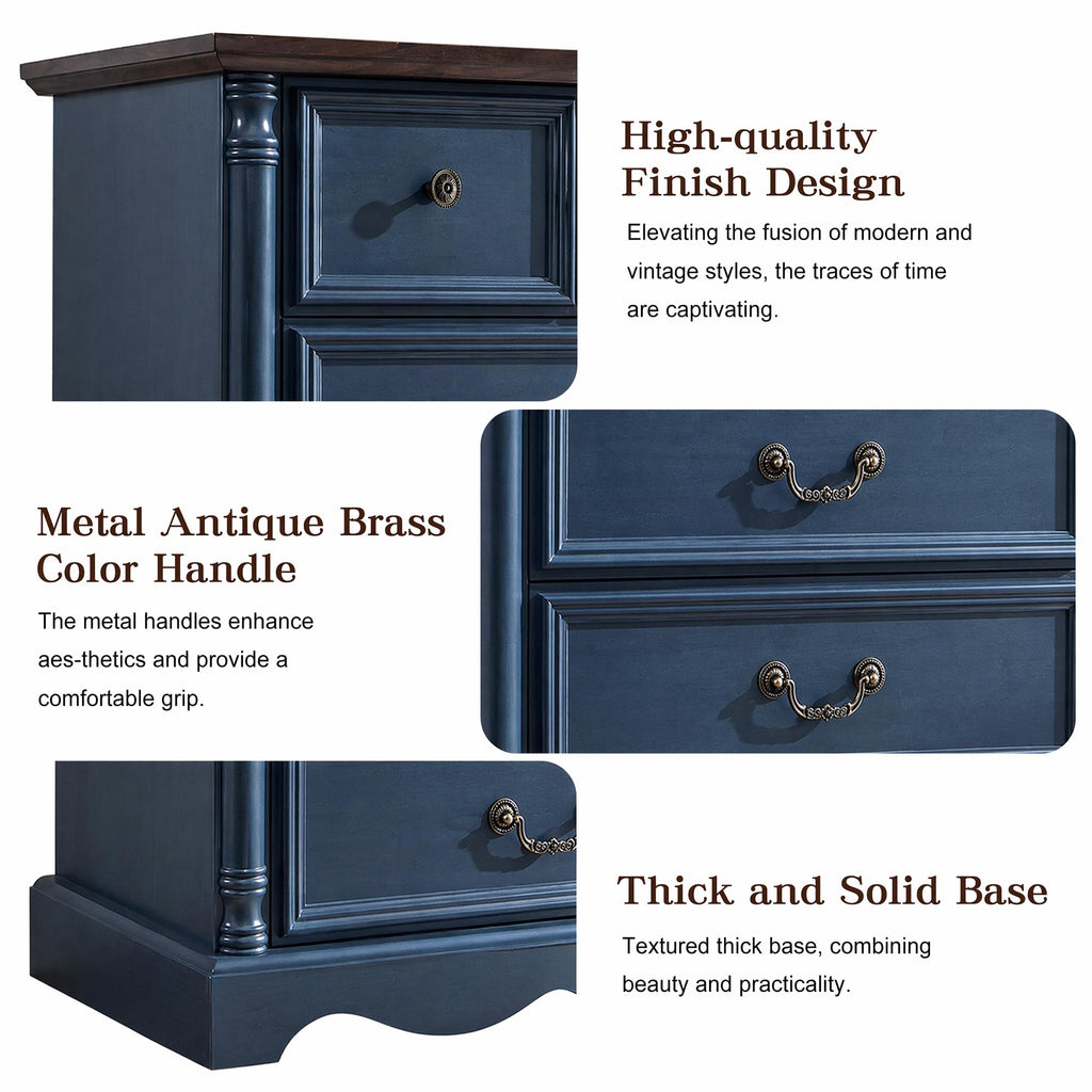 Farmhouse 6 Drawers Dresser, 47" Tall, Blue