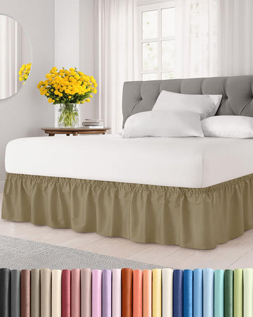 CGK Wrap Around Dust Ruffle Bed Skirt - King Size, 24" Inch, Khaki